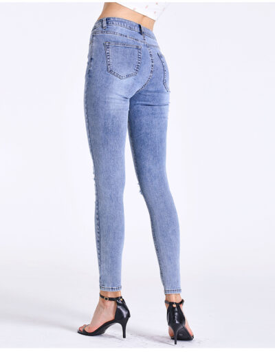 Patricia Seductive Denim Jeans - Ripped Slim Stretch Pencil Jeans Dark Blue