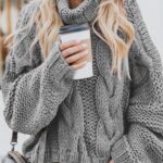 Alice Knitted Jumper/Sweater - Winter Turtleneck Pullover Loose - Grey